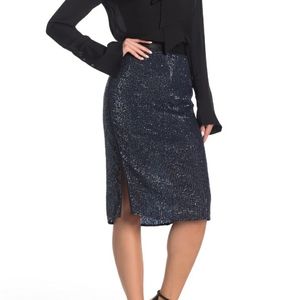 Joie Miltona Sequined Pencil Skirt Blue Black Sz 2